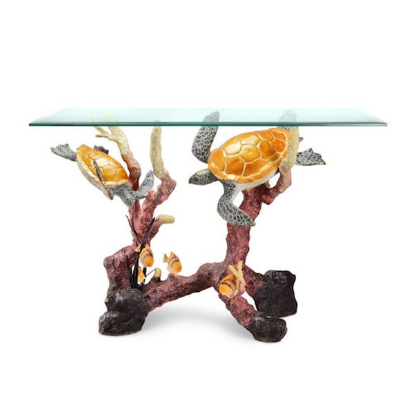 Made of Brass with Glass top Turtle Console Table Imperial Finish Gallery